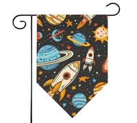 Mintoprints Drapeau de jardin motif fusée vaisseau spatial 30,5 x 45,7 cm double face planètes losange drapeau de jardin pour cour décoration extérieure