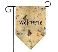 Mintoprints Drapeau de jardin vintage papillon de bienvenue 30,5 x 45,7 cm double face fleur papillon pastille cour drapeau extérieur décoration