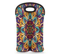 Mintoprints Flora Sac fourre-tout pour 2 bouteilles de vin Mandala en néoprène pour voyage, pique-nique, fête