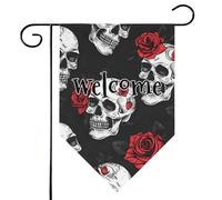 Mintoprints Halloween Drapeau de jardin bienvenue 30,5 x 45,7 cm Double face Rose Fleur Gothique Squelette Lozenge Yard Drapeau Extérieur Décor