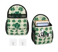 Mintoprints Happy Day Lot de 2 sacs de rangement à suspendre au mur à carreaux de trèfle vert avec poche sac de rangement en tissu pour cuisine, organisation de la salle de bain