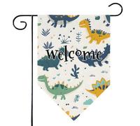 Mintoprints Joli drapeau de bienvenue à imprimé dinosaure - 30,5 x 45,7 cm - Double face - Lozenge - Décoration extérieure