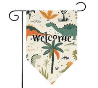 Mintoprints Joli drapeau de bienvenue dinosaure pour jardin, 30,5 x 45,7 cm, double face, motif losange, décoration extérieure