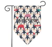 Mintoprints Joli drapeau de bienvenue en forme de pingouin - 30,5 x 45,7 cm - Double face - Motif animal de dessin animé - Décoration extérieure