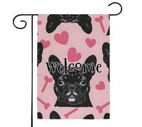 Mintoprints Joli drapeau de jardin bienvenue bouledogue français 30,5 x 45,7 cm, drapeau de jardin double face pour décoration extérieure de cour