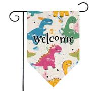Mintoprints Joli drapeau de jardin de bienvenue à motif dinosaure 30,5 x 45,7 cm double face à pastille pour décoration extérieure