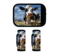 Mintoprints Lot de 2 housses de poignée de bagage en forme de vache et marguerite - Accessoires de voyage pour avion, aéroport