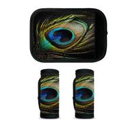 Mintoprints Lot de 2 housses de poignée de bagage en plumes de paon - Accessoires de voyage pour avion, aéroport, plume bleu sarcelle