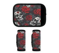 Mintoprints Lot de 2 housses de poignée de bagage motif tête de mort Helloween - Accessoires de voyage pour avion, aéroport, crâne rose rouge