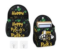 Mintoprints Lot de 2 sacs de rangement muraux à suspendre avec poche en tissu pour la cuisine et la salle de bain Motif trèfle Happy St. Patrick Noir
