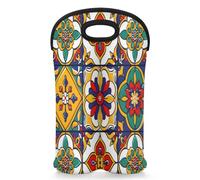 Mintoprints Maroc Tile Sac fourre-tout pour 2 bouteilles de vin mexicain Talavera en néoprène pour voyage, pique-nique, fête