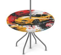 Mintoprints Nappe ronde colorée de voiture de course avec trou pour parapluie, nappe élastique personnalisée, imperméable, couverture ronde avec fermeture éclair, 115 cm-142 cm, nappe d'extérieur pour