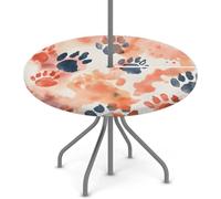 Mintoprints Nappe ronde colorée en forme de patte de chien avec trous de parapluie autour des empreintes de pattes de chien, nappe élastique avec fermeture éclair, pour pique-nique, terrasse, fête, 91