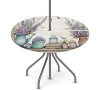 Mintoprints Nappe ronde en forme de fleur et de lavande avec trou pour parapluie - Nappe ronde personnalisée avec fermeture éclair pour pique-nique, terrasse, fête, 91 à 112 cm