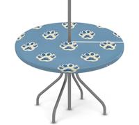 Mintoprints Nappe ronde en forme de patte de chien bleue avec trous de parapluie autour des empreintes de pattes de chien, nappe élastique avec fermeture éclair, pour pique-nique, terrasse, fête, 91 à