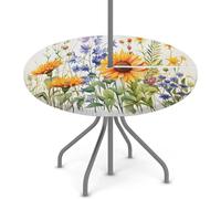 Mintoprints Nappe ronde lavande tournesol avec trou pour parapluie, extensible, housse ronde avec fermeture éclair, 115 à 142 cm, nappe d'extérieur pour terrasse, pique-nique