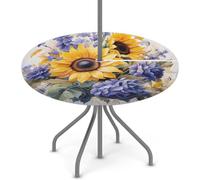 Mintoprints Nappe ronde motif tournesol fleur lavande avec trou pour parapluie, nappe élastique personnalisée imperméable avec fermeture éclair, 115 à 142 cm, nappe d'extérieur pour terrasse
