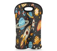 Mintoprints Rocket Spaceship Sac fourre-tout pour 2 bouteilles de vin en néoprène Motif planètes Pour voyage, pique-nique, fête