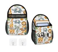 Mintoprints Sac de rangement mural à suspendre avec poche - Motif animaux de safari - Girafe Lion éléphant - Panier de rangement en tissu pour salle de bain, cuisine, chambre à coucher