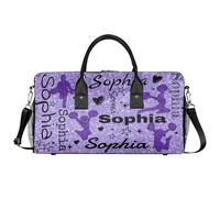 Mintoprints Sac de sport personnalisé avec nom de pom-pom girl Sac de sport Sac de voyage Sac de voyage Sac fourre-tout de week-end Sac de nuit, violet, 17.4"x8.3"x9.5", Pom-pom girl