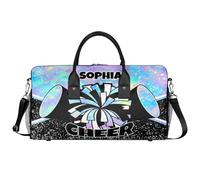 Mintoprints Sac de sport personnalisé pour pom-pom girl, sac de sport, sac de voyage, sac de week-end, Bleu, violet, jaune, 17.4"x8.3"x9.5", Pom-pom girl