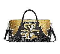 Mintoprints Sac de sport personnalisé pour pom-pom girl, sac de sport, sac de voyage, sac de week-end, Paillettes dorées., 17.4"x8.3"x9.5", Pom-pom girl