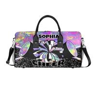 Mintoprints Sac de sport personnalisé pour pom-pom girl, sac de sport, sac de voyage, sac de week-end, Rose, violet, jaune, 17.4"x8.3"x9.5", Pom-pom girl