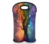 Mintoprints Sac fourre-tout coloré arbre artistique pour 2 bouteilles saisons arbre néoprène bouteille de vin sac sac à vin sac isotherme pour voyage, pique-nique, fête