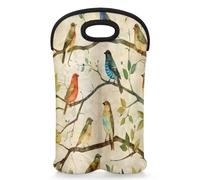 Mintoprints Sac fourre-tout coloré en néoprène pour 2 bouteilles de vin, oiseaux sur branche d'arbre pour voyage, pique-nique, fête