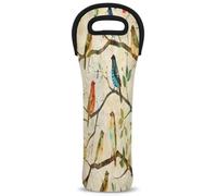 Mintoprints Sac fourre-tout coloré en néoprène pour bouteille de vin, oiseaux sur branche d'arbre pour voyage, pique-nique, fête
