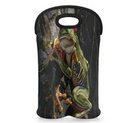 Mintoprints Sac fourre-tout en néoprène avec motif grenouille aux yeux rouges pour 2 bouteilles de vin pour voyage, pique-nique, fête