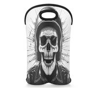 Mintoprints Sac fourre-tout en néoprène avec motif tête de mort pour 2 bouteilles, noir, blanc, sucre, squelette, sac isotherme pour voyage, pique-nique, fête