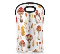 Mintoprints Sac fourre-tout en néoprène pour 2 bouteilles de vin en forme de champignons et feuilles - Pour voyage, pique-nique, fête