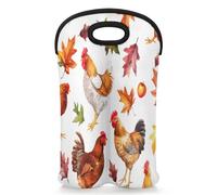 Mintoprints Sac fourre-tout en néoprène pour 2 bouteilles de vin en forme de coq pour voyage, pique-nique, fête