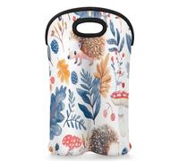 Mintoprints Sac fourre-tout en néoprène pour 2 bouteilles de vin en forme de hérisson pour 2 bouteilles, champignons, feuilles, plantes, sac isotherme pour voyage, pique-nique, fête