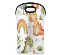 Mintoprints Sac fourre-tout en néoprène pour 2 bouteilles de vin Motif dinosaure Rianbow Tree Pour voyage, pique-nique, fête