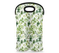 Mintoprints Sac fourre-tout en néoprène pour 2 bouteilles de vin, motif trèfle vert, motif trèfles et inscription Happy St. Patrick's Day - Pour voyage, pique-nique, fête