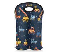 Mintoprints Sac fourre-tout en néoprène pour 2 bouteilles de vin - Motif véhicules de chantier - Pour voyage, pique-nique, fête