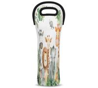 Mintoprints Sac fourre-tout en néoprène pour bouteille de vin, motif animaux de la forêt tropicale, jungle, éléphant, girafe, lion, pour voyage, pique-nique, fête