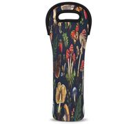 Mintoprints Sac fourre-tout en néoprène pour bouteille de vin, motif champignons, papillon, floral, bohème, pour voyage, pique-nique, fête
