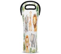 Mintoprints Sac fourre-tout en néoprène pour bouteille de vin, motif forêt tropicale, jungle, éléphant, girafe, lion, pour voyage, pique-nique, fête