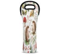 Mintoprints Sac fourre-tout en néoprène pour bouteille de vin, motif hérisson, champignons pour voyage, pique-nique, fête