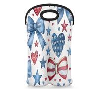 Mintoprints Sac fourre-tout porte-vin 4 juillet pour 2 bouteilles Nœud papillon étoiles néoprène porte-bouteille de vin sac sac isotherme vin pour voyage, pique-nique, fête