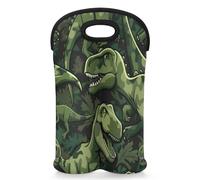 Mintoprints Sac fourre-tout vert camouflage dinosaure pour 2 bouteilles néoprène porte-bouteille de vin sac de transport sac isotherme vin pour voyage, pique-nique, fête