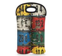 Mintoprints Sac fourre-tout vintage en néoprène pour 2 bouteilles de vin avec numéro de plaque d'immatriculation pour voyage, pique-nique, fête