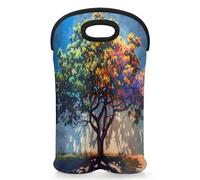 Mintoprints Tree Sac fourre-tout pour 2 bouteilles de vin en néoprène coloré pour voyage, pique-nique, fête