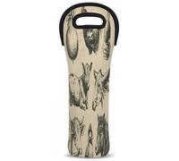 Mintoprints Vintage Animal Vin Sac fourre-tout Animaux de la ferme 1 bouteille Néoprène Vin Glacière Sac de Transport Sac Porte-bouteille de vin pour voyage, pique-nique, fête