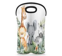 Mintoprints Woodland Jungle Sac fourre-tout en néoprène pour 2 bouteilles de vin Motif animaux mignons Pour voyage, pique-nique, fête