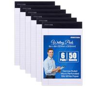 Mintra Lot de 50 blocs légaux pour bureau - Papier micro perforé pour école, collège, bureau, travail, professionnel 5in x 8in (Narrow Ruled) Basic 6pk (White)