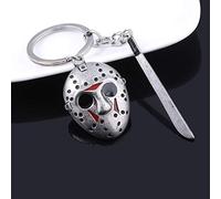 MINTUAN Porte Clés Classique Film Vendredi Le 13Th Porte-Clés Argent Horreur Jason Hockey Masque Kinfe Porte-Clés en Métal pour Enfants Halloween Bijoux Cadeau